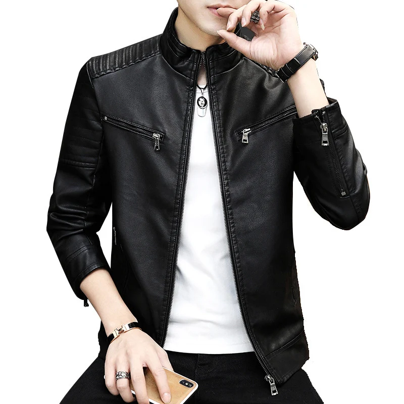 Herren Kunstleder‑Motojacke im Racer‑Look mit gesteppter Schulterpasse, Stehkragen und Zipperdetails Nord Taschen