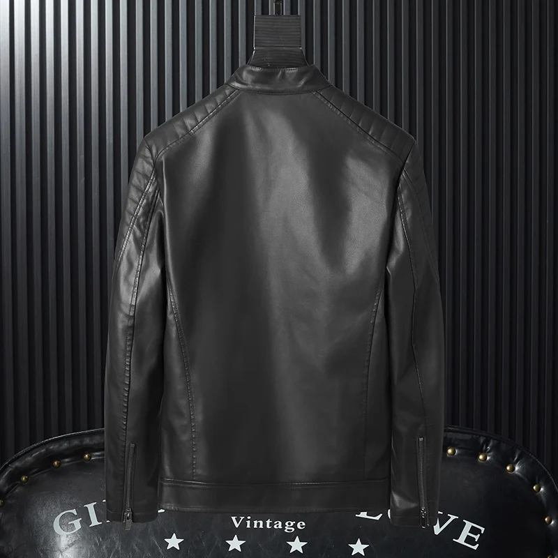 Herren Kunstleder-Moto-Blouson mit gesteppter Schulterpartie, Stehkragen und Reißverschluss Nord Taschen
