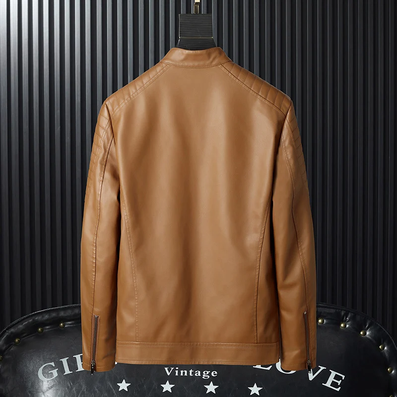 Herren Kunstleder-Moto-Blouson mit gesteppter Schulterpartie, Stehkragen und Reißverschluss Nord Taschen