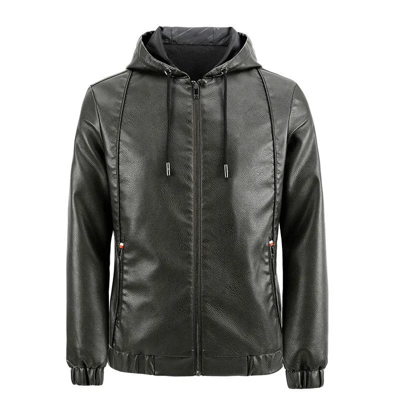 Herren Kunstleder-Kapuzenblouson mit Thermofutter und reduziertem Pilotencut Nord Taschen