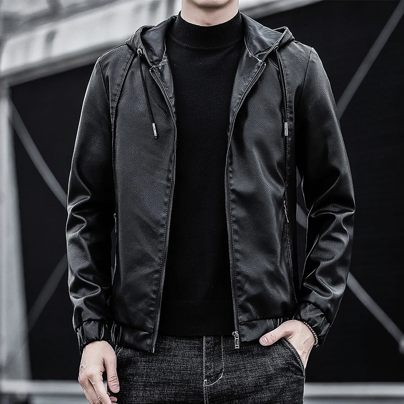 Herren Kunstleder-Kapuzenblouson mit Thermofutter und reduziertem Pilotencut Nord Taschen