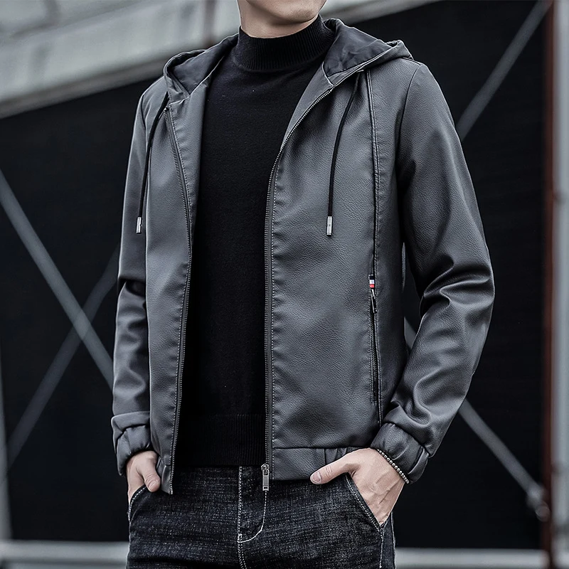 Herren Kunstleder-Kapuzenblouson mit Thermofutter und reduziertem Pilotencut Nord Taschen