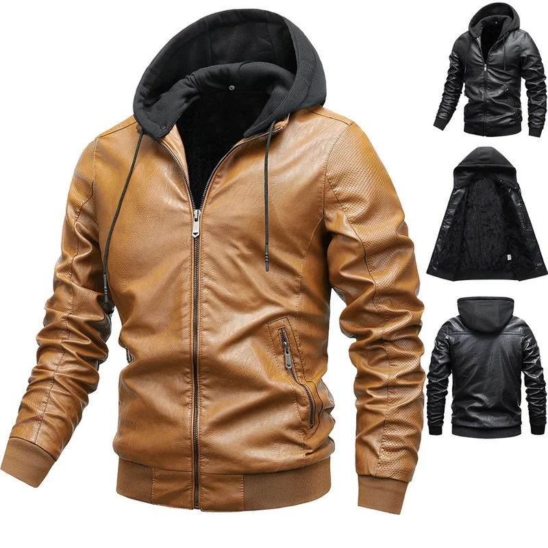 Herren Kunstleder-Hoodie-Bomber mit Teddyfutter, perforierten Ärmeln und Rippenbündchen Nord Taschen