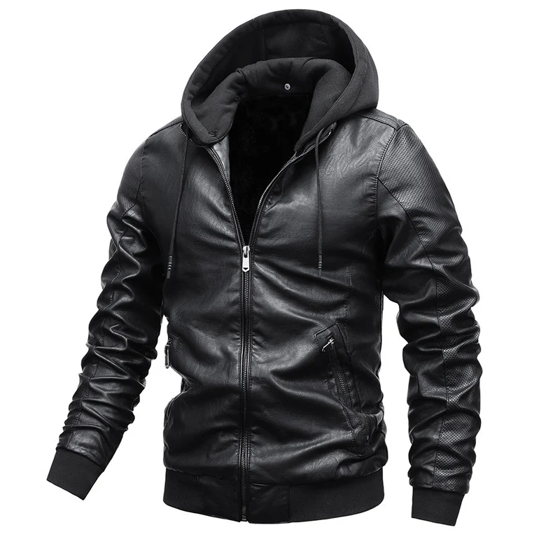Herren Kunstleder-Hoodie-Bomber mit Teddyfutter, perforierten Ärmeln und Rippenbündchen Nord Taschen