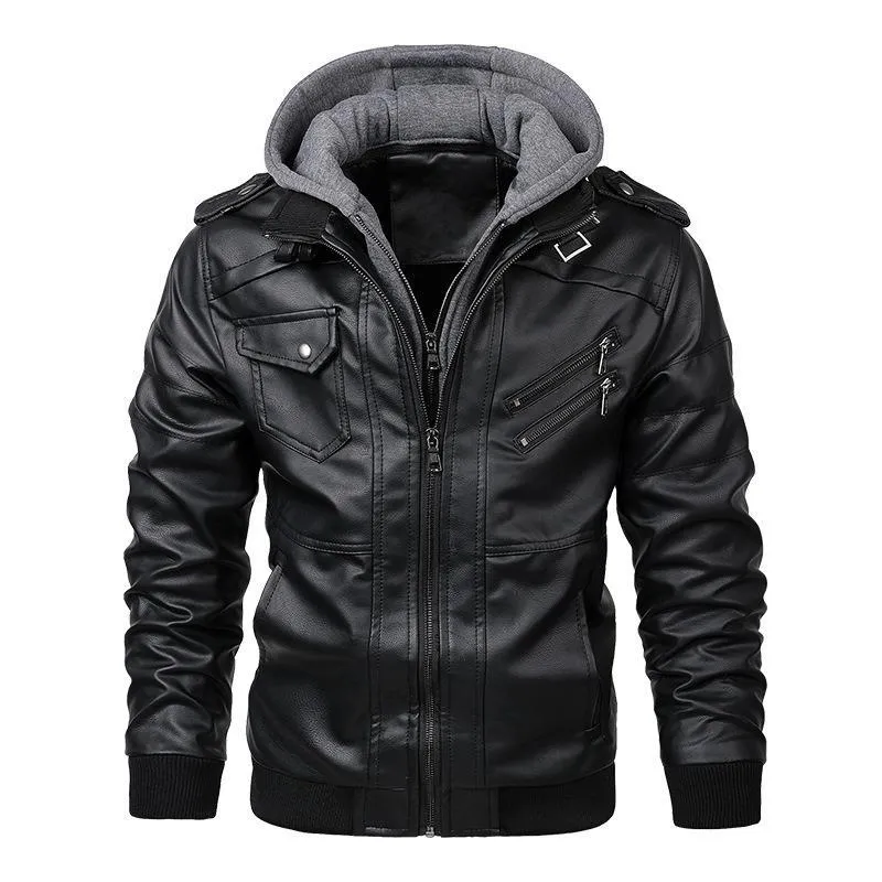 Herren Kunstleder-Flightblouson mit integriertem Kapuzenlayer, Reißverschluss-Brusttasche und Rippbündchen Nord Taschen