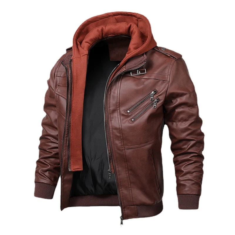 Herren Kunstleder-Flightblouson mit integriertem Kapuzenlayer, Reißverschluss-Brusttasche und Rippbündchen Nord Taschen