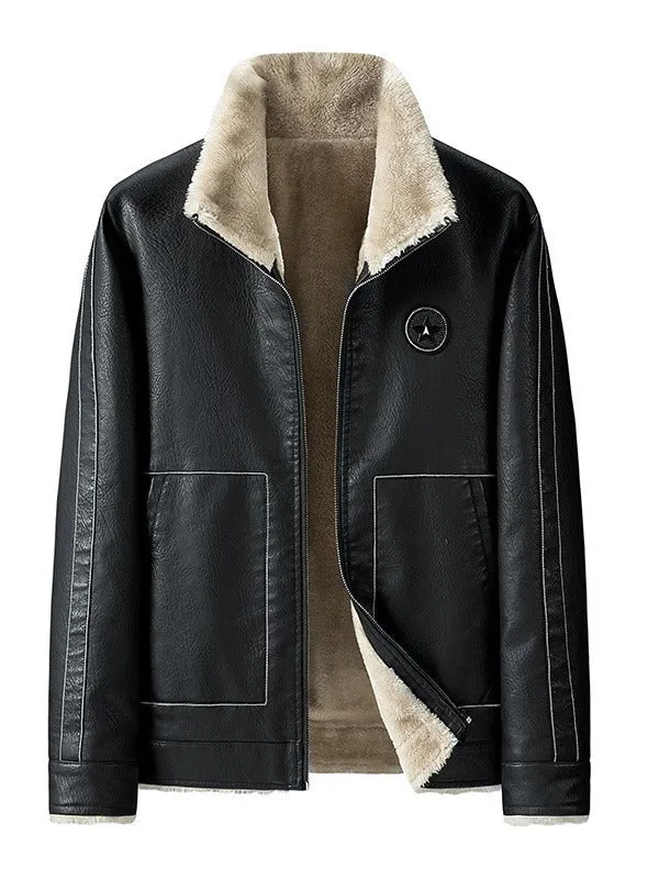 Herren Kunstleder-Fliegerblouson mit Sherpa-Innenfutter und Reißverschluss Nord Taschen