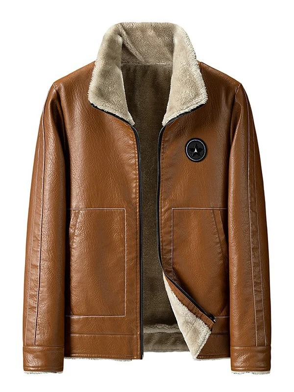 Herren Kunstleder-Fliegerblouson mit Sherpa-Innenfutter und Reißverschluss Nord Taschen