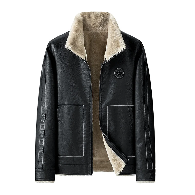 Herren Kunstleder-Fliegerblouson mit Sherpa-Innenfutter und Reißverschluss Nord Taschen