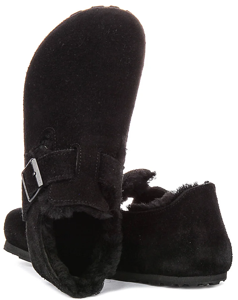 Birkenstock London Shearling In Black | Narrow Fit
