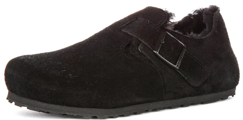 Birkenstock London Shearling In Black | Narrow Fit