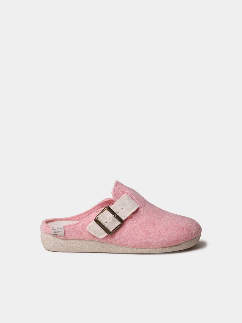 Slipper de mujer tipo zueco con hebilla en fieltro reciclado | MIMA-FR