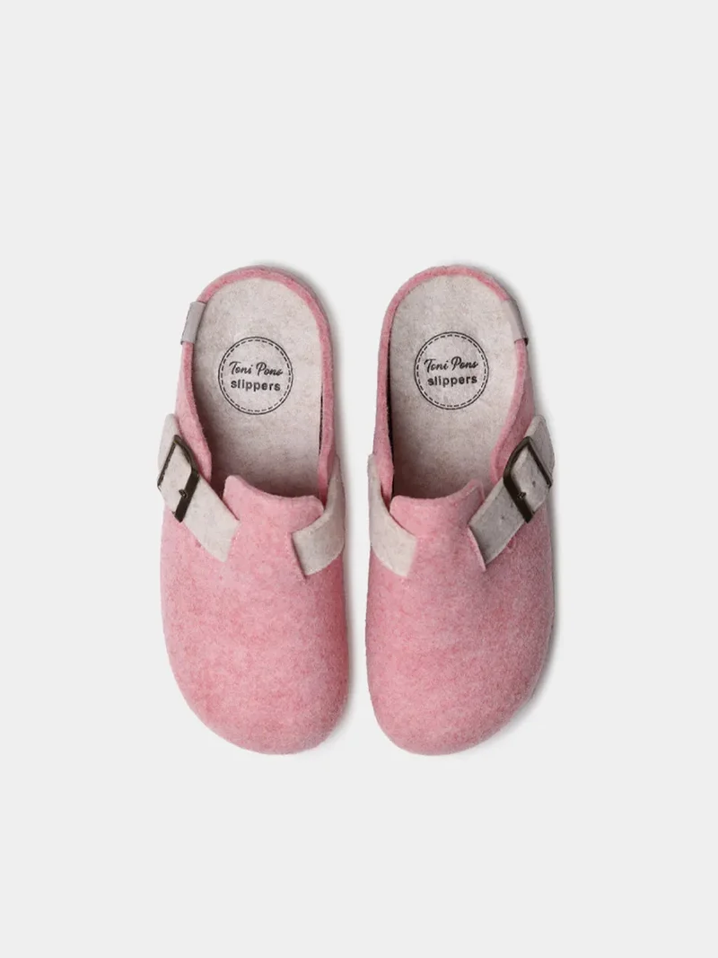 Slipper de mujer tipo zueco con hebilla en fieltro reciclado | MIMA-FR