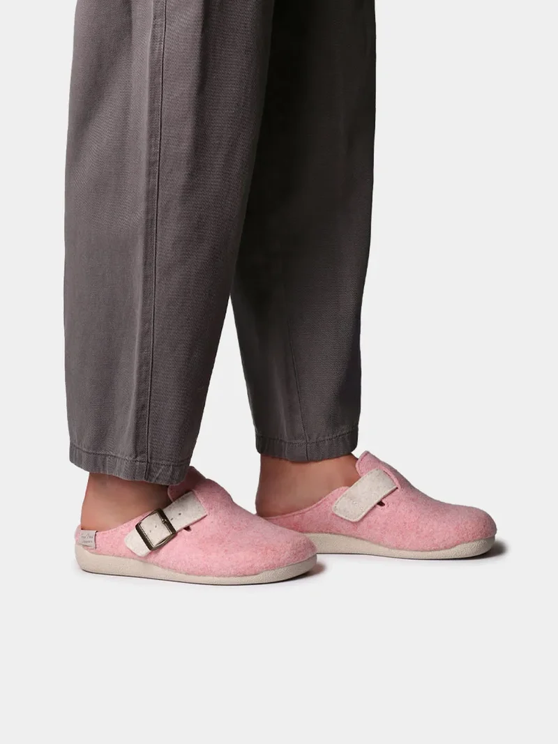 Slipper de mujer tipo zueco con hebilla en fieltro reciclado | MIMA-FR