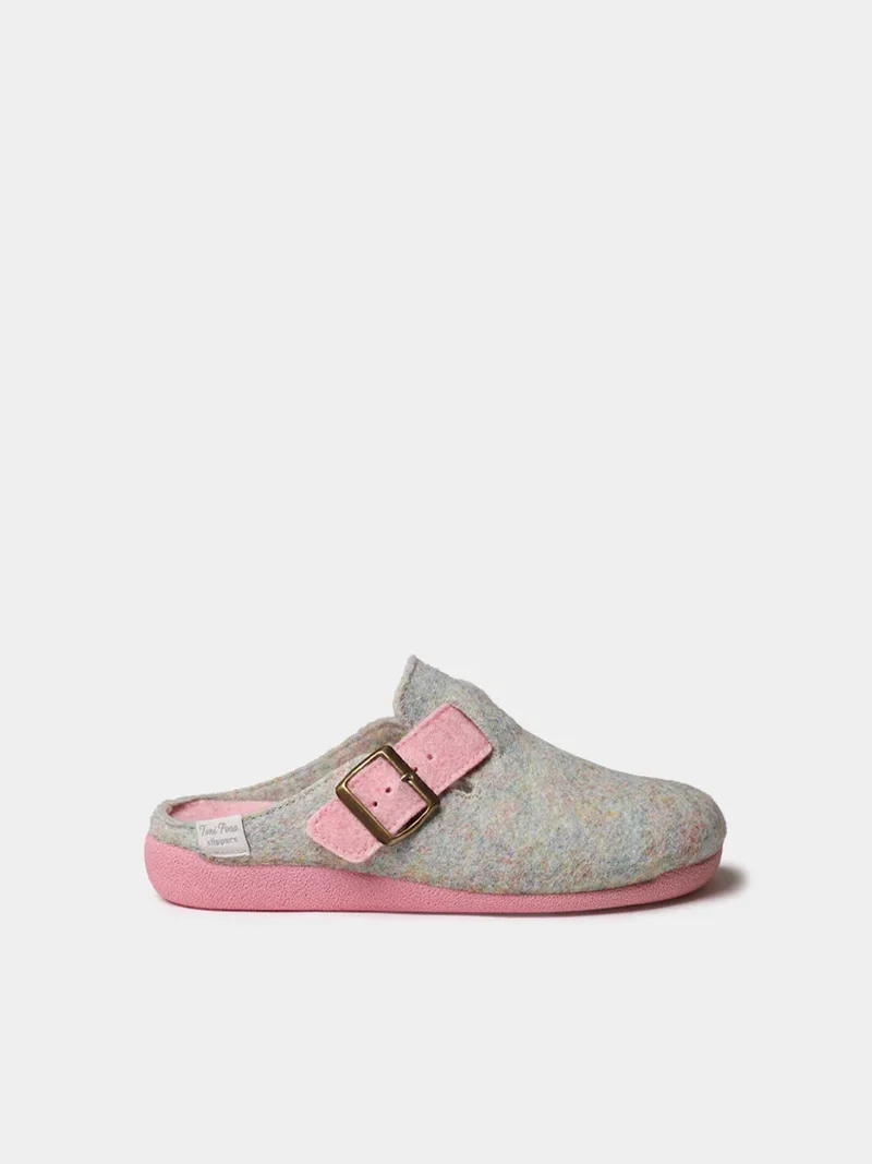 Slipper de mujer tipo zueco con hebilla en fieltro reciclado | MIMA-FR