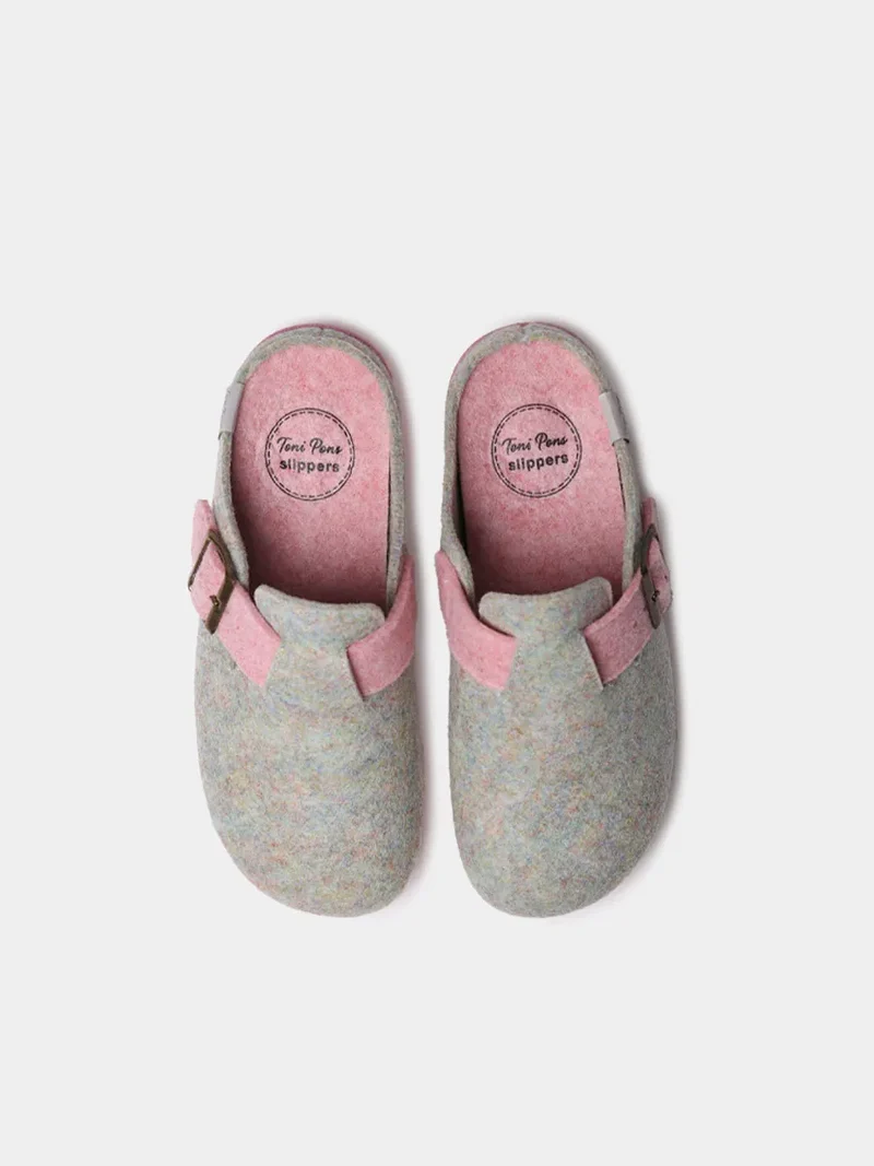 Slipper de mujer tipo zueco con hebilla en fieltro reciclado | MIMA-FR