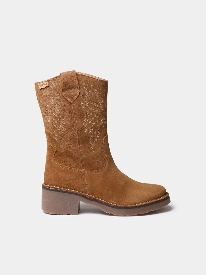 Botines cowboy de mujer en serraje con bordados | ILLINOIS-SY