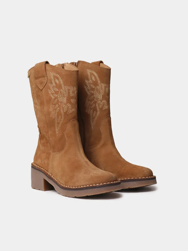 Botines cowboy de mujer en serraje con bordados | ILLINOIS-SY