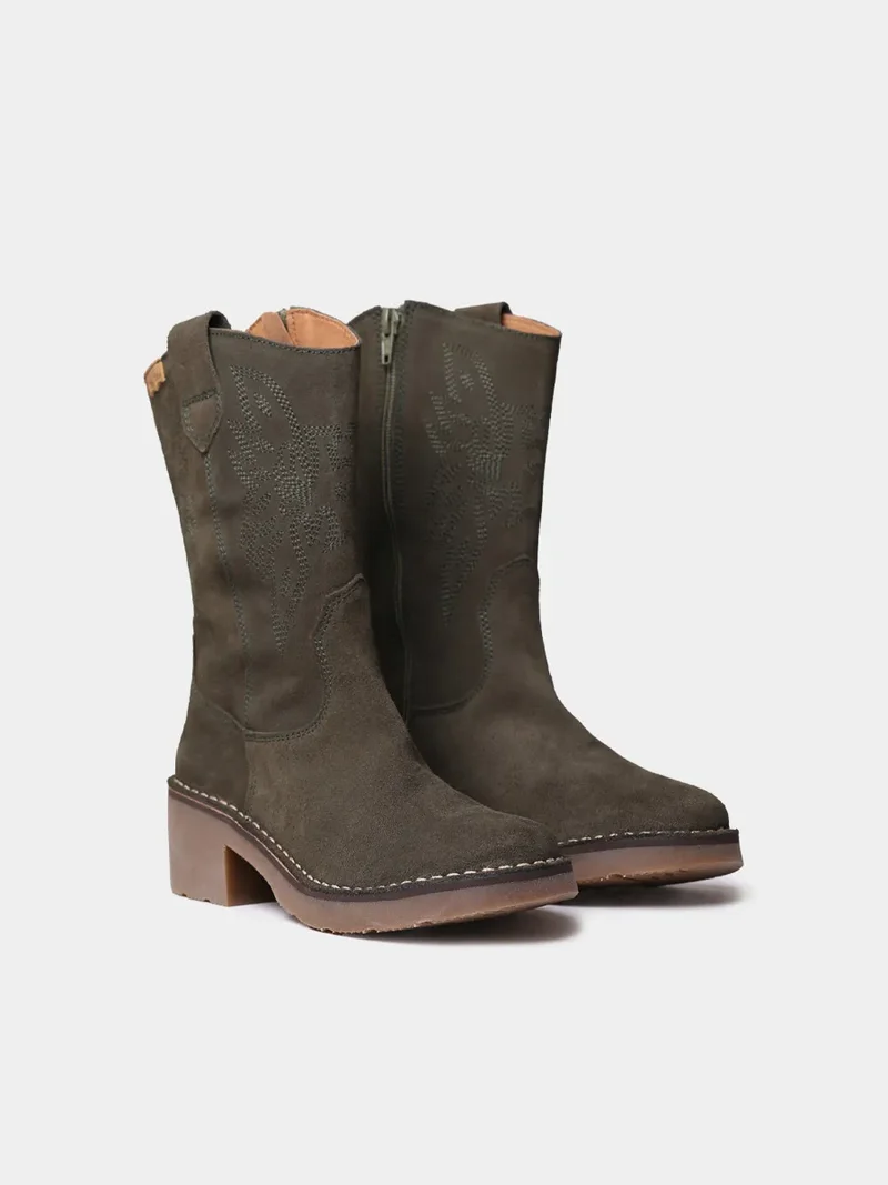 Botines cowboy de mujer en serraje con bordados | ILLINOIS-SY
