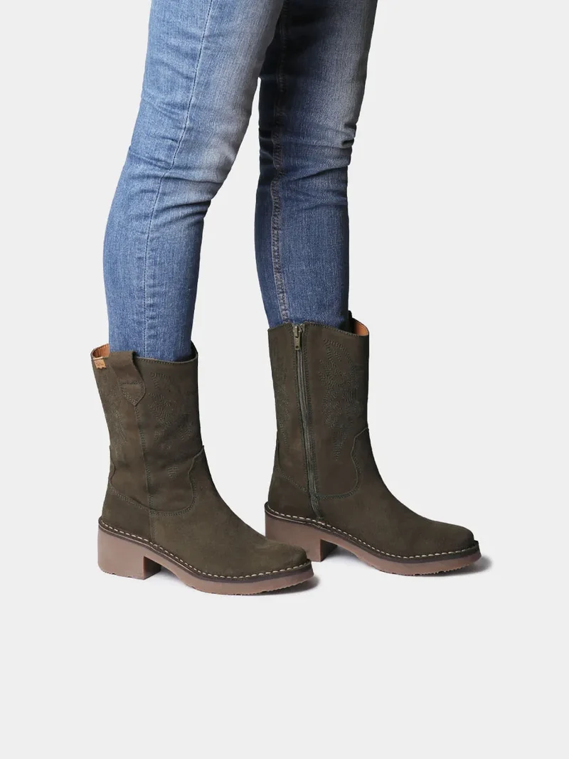 Botines cowboy de mujer en serraje con bordados | ILLINOIS-SY