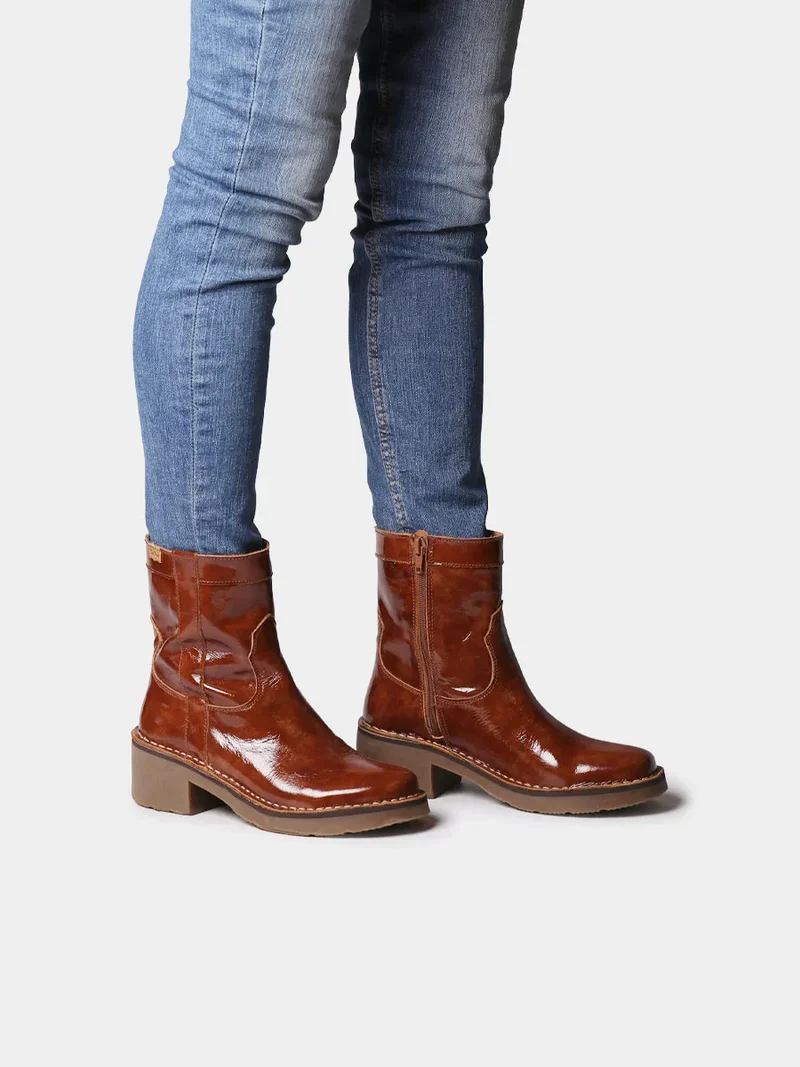 Botines de mujer en piel charol con cremallera lateral | IRIS-CA