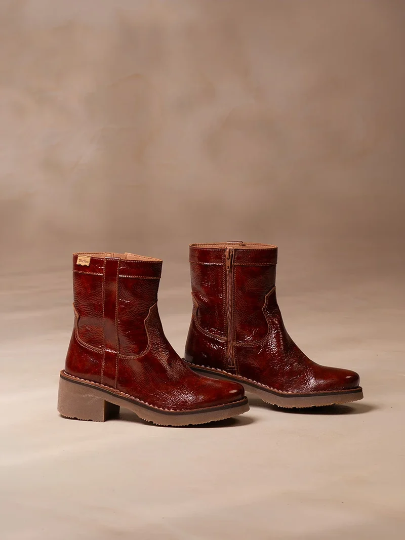 Botines de mujer en piel charol con cremallera lateral | IRIS-CA