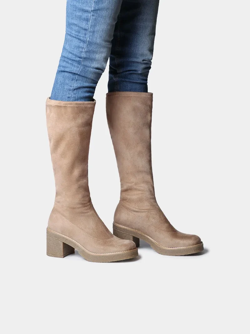 Bota alta de mujer en tejido elástico tipo ante | PADOVA