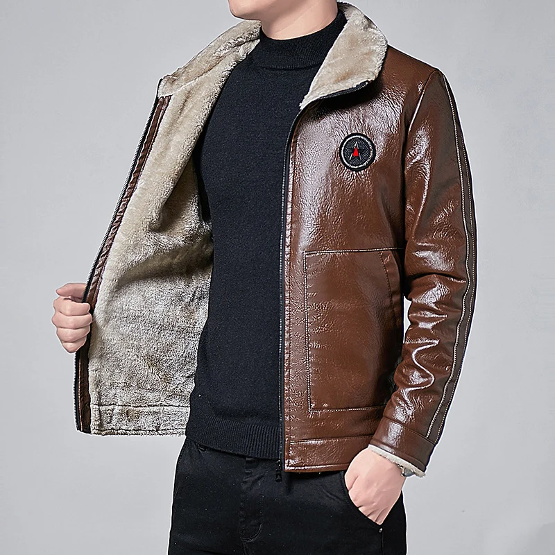 Herren Kunstleder-Fliegerblouson mit durchgehendem Sherpa-Futter und hohem Stehkragen Nord Taschen