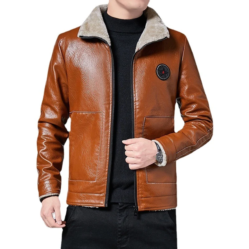 Herren Kunstleder-Fliegerblouson mit durchgehendem Sherpa-Futter und hohem Stehkragen Nord Taschen