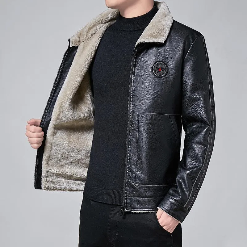 Herren Kunstleder-Fliegerblouson mit durchgehendem Sherpa-Futter und hohem Stehkragen Nord Taschen