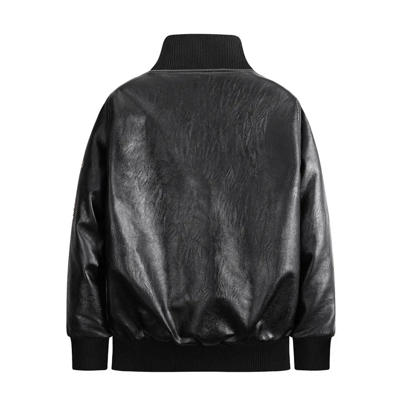 Herren Kunstleder‑Fliegerblouson im Vintage‑Utility‑Stil mit Patches und Rippbündchen Nord Taschen