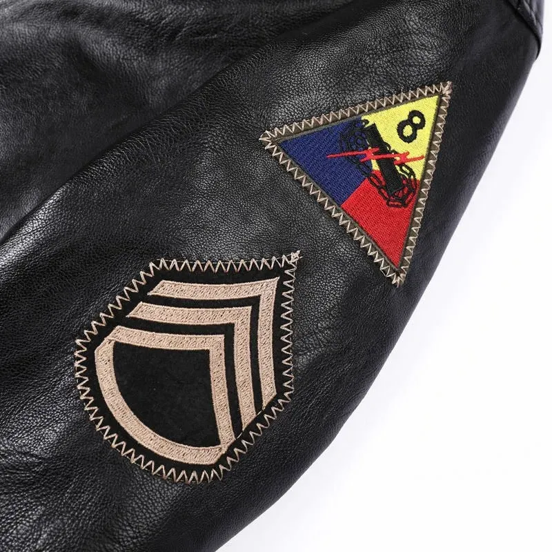 Herren Kunstleder‑Fliegerblouson im Vintage‑Utility‑Stil mit Patches und Rippbündchen Nord Taschen