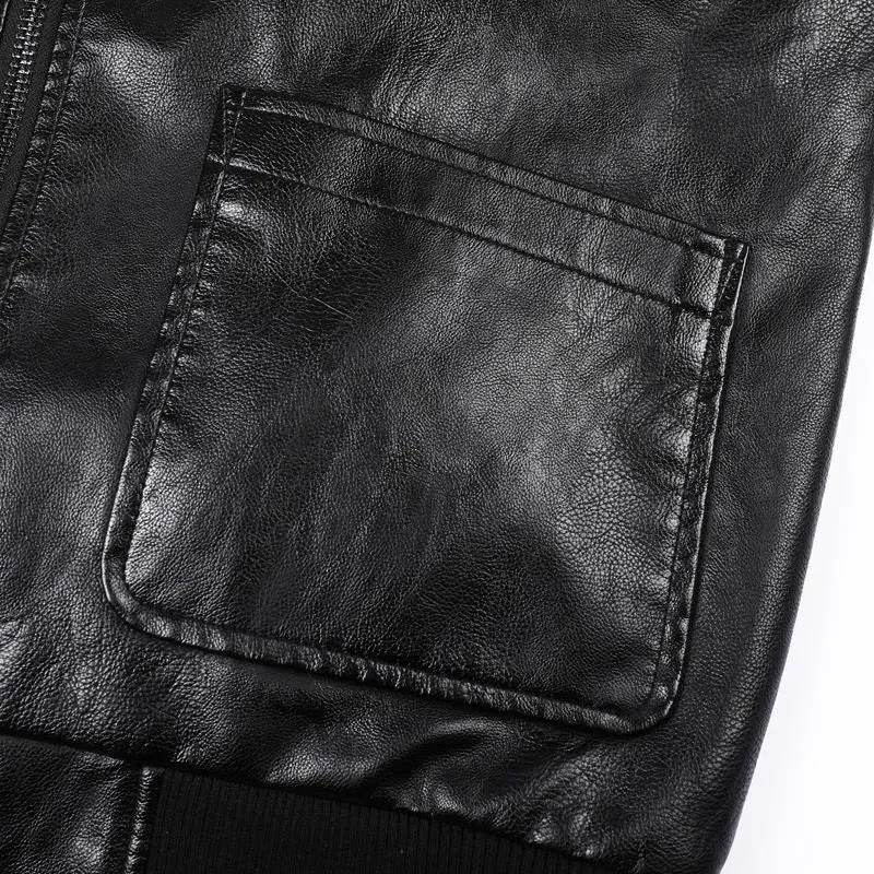 Herren Kunstleder‑Fliegerblouson im Vintage‑Utility‑Stil mit Patches und Rippbündchen Nord Taschen