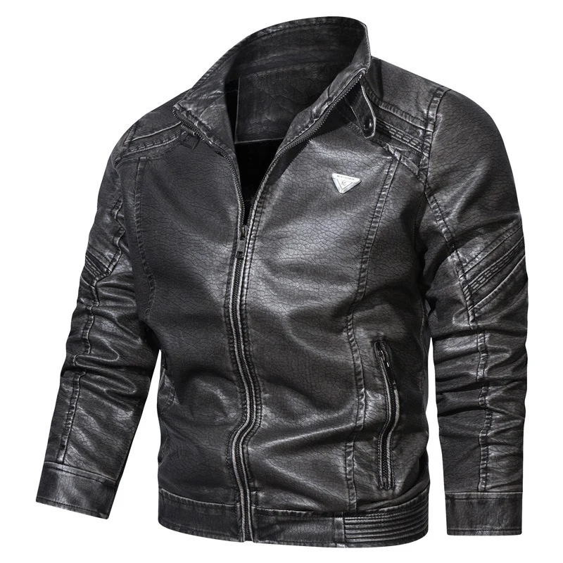 Herren Kunstleder‑Fliegerblouson im Used‑Denim‑Look mit Stehkragen und Reißverschlusstaschen Nord Taschen