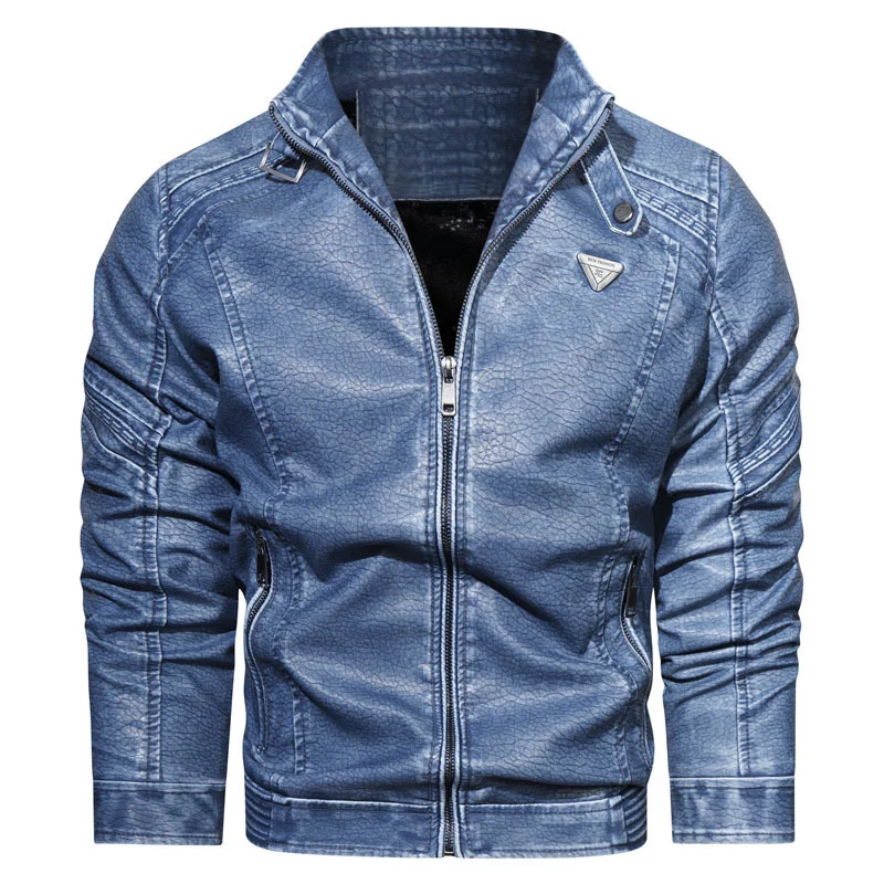 Herren Kunstleder‑Fliegerblouson im Used‑Denim‑Look mit Stehkragen und Reißverschlusstaschen Nord Taschen