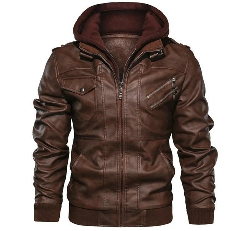 Herren Kunstleder-Bomberjacke mit Kapuzen-Inlay, Mehrfach-Reißverschlusstaschen und Rippbündchen Nord Taschen