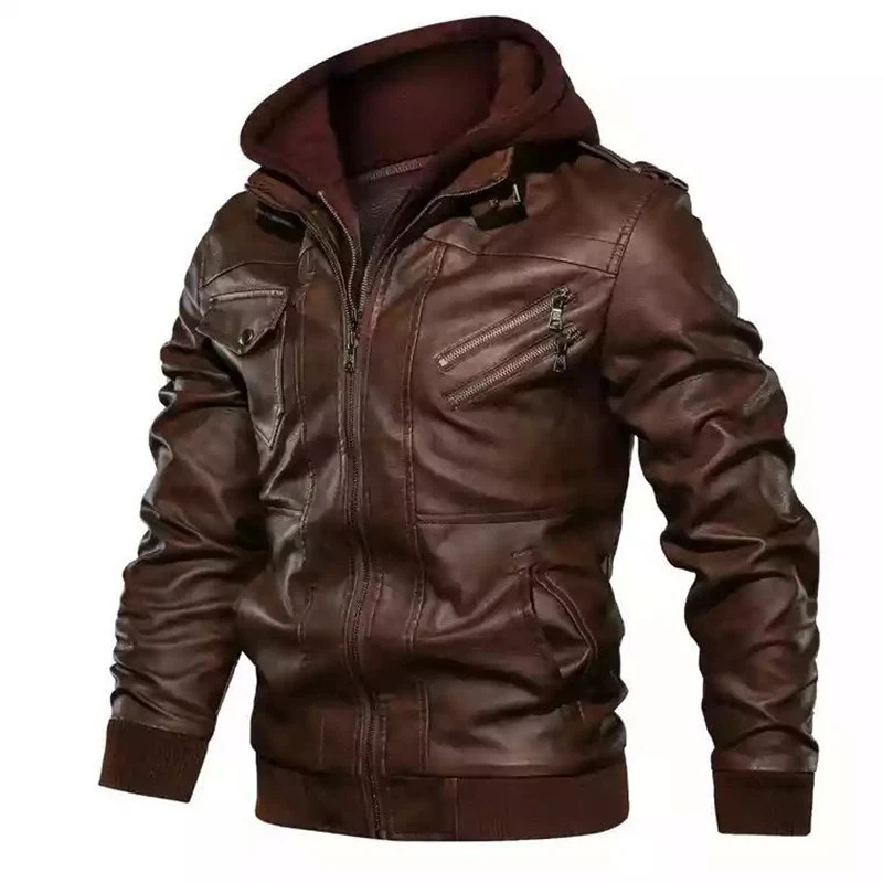 Herren Kunstleder-Bomberjacke mit Kapuzen-Inlay, Mehrfach-Reißverschlusstaschen und Rippbündchen Nord Taschen
