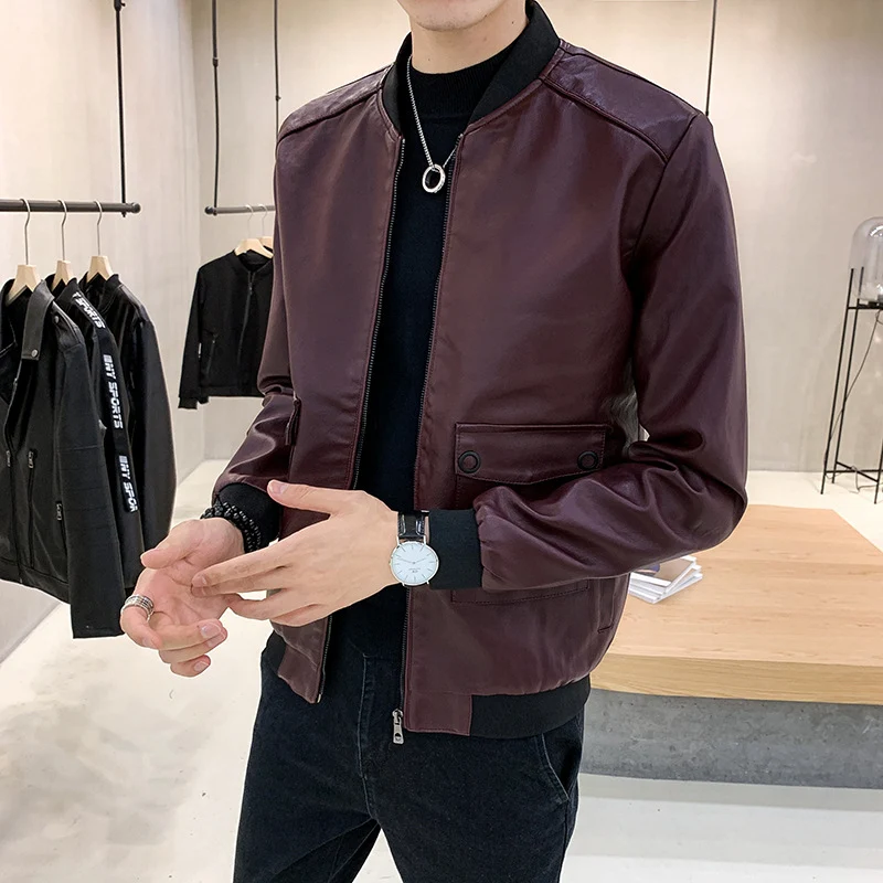 Herren Kunstleder-Bomberjacke im Aviator-Minimalstil mit Pattentaschen und Rippbündchen Nord Taschen
