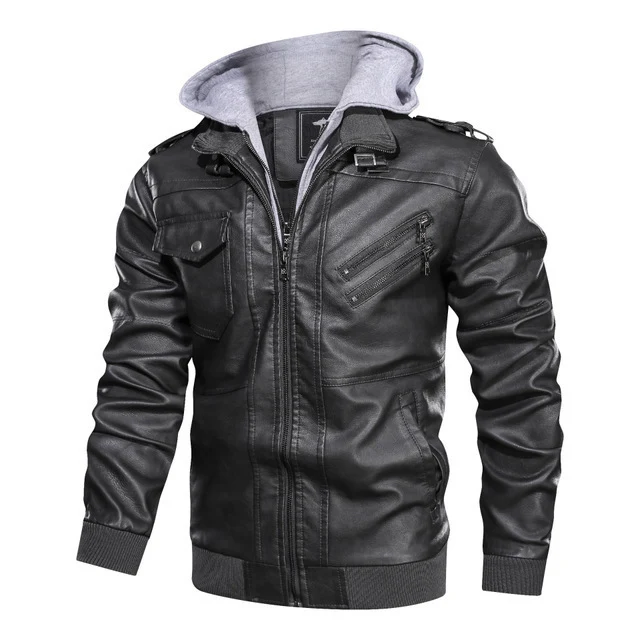 Herren Kunstleder-Bomberjacke im Aviator-Look mit Kapuzen-Innenfutter und schrägen Reißverschlusstaschen Nord Taschen