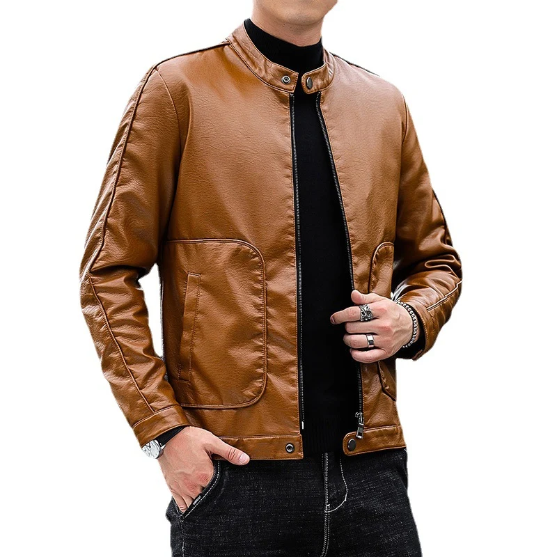 Herren Kunstleder-Blouson mit Stehkragen, Reißverschluss und aufgesetzten Pattentaschen Nord Taschen