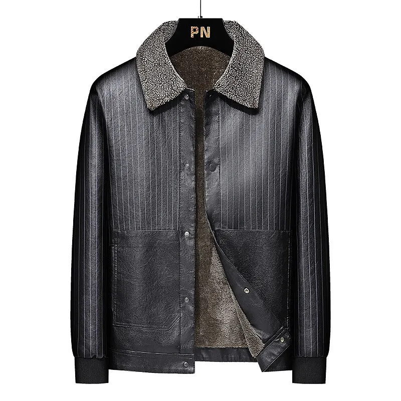 Herren Kunstleder-Blouson mit Sherpa-Kragen, wärmendem Teddyfutter und Nadelstreifen-Detail Nord Taschen