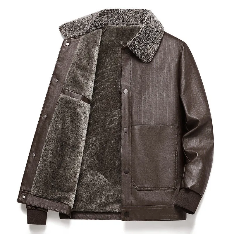 Herren Kunstleder-Blouson mit Sherpa-Kragen, wärmendem Teddyfutter und Nadelstreifen-Detail Nord Taschen