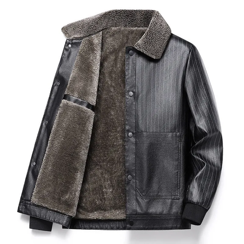 Herren Kunstleder-Blouson mit Sherpa-Kragen, wärmendem Teddyfutter und Nadelstreifen-Detail Nord Taschen