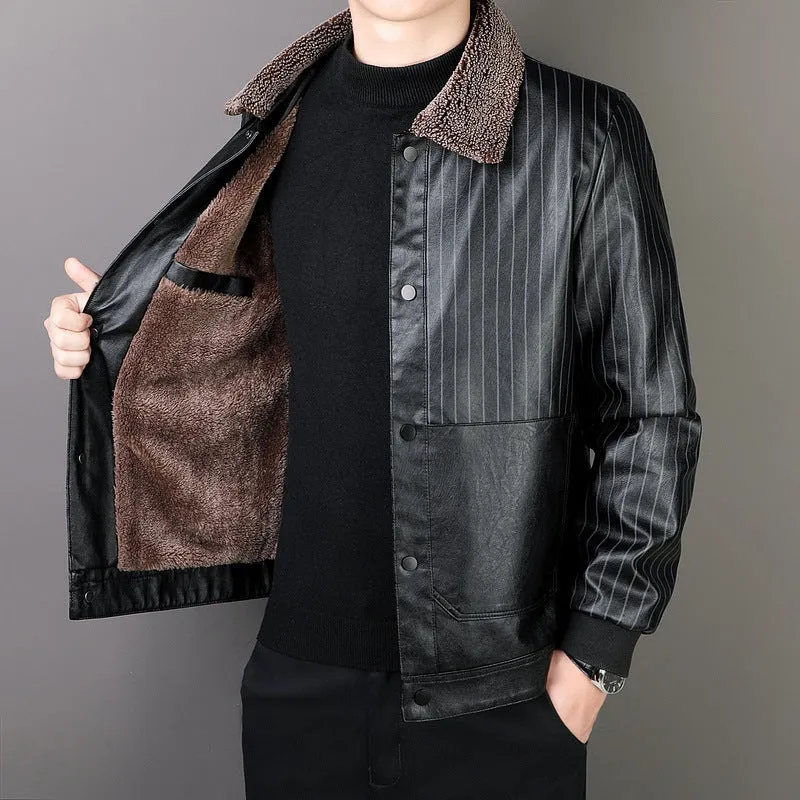Herren Kunstleder-Blouson mit Sherpa-Kragen, wärmendem Teddyfutter und Nadelstreifen-Detail Nord Taschen