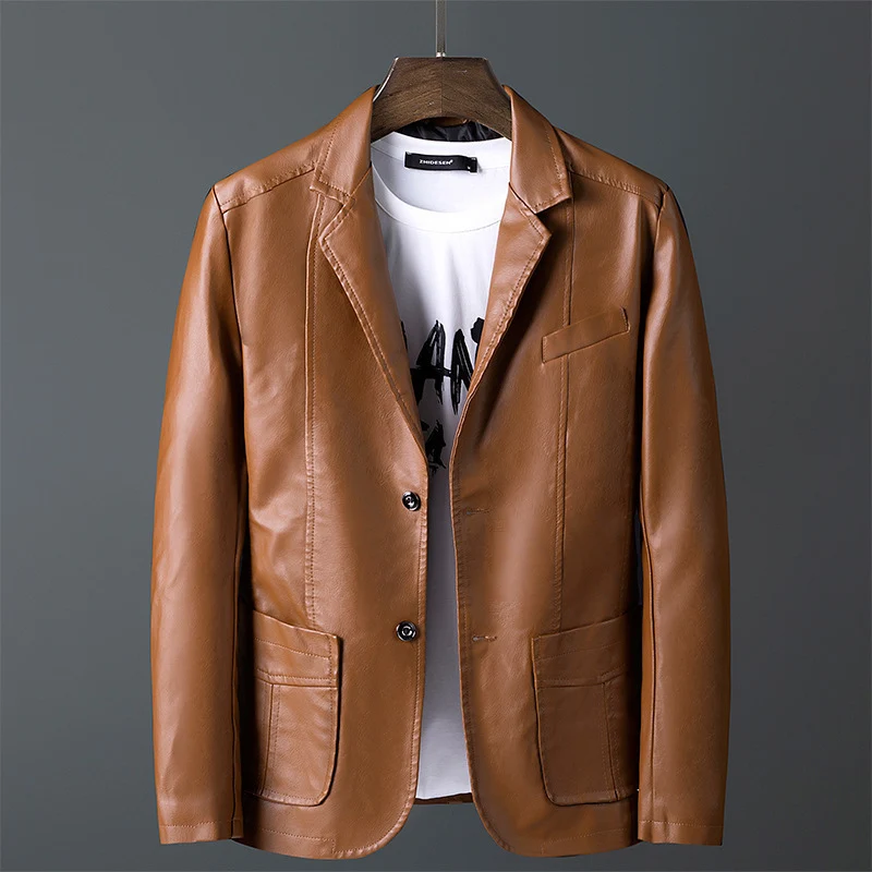 Herren Kunstleder-Blazer im Slim-Fit mit Hemdkragen, Pattentaschen und eleganter Pilot-Silhouette Nord Taschen
