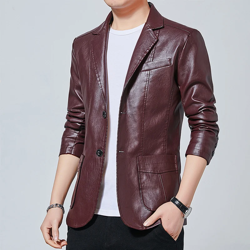Herren Kunstleder-Blazer im Slim-Fit mit Hemdkragen, Pattentaschen und eleganter Pilot-Silhouette Nord Taschen