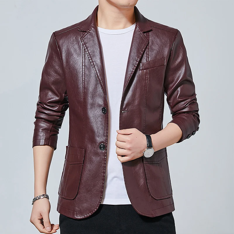 Herren Kunstleder-Blazer im Slim-Fit mit Hemdkragen, Pattentaschen und eleganter Pilot-Silhouette Nord Taschen