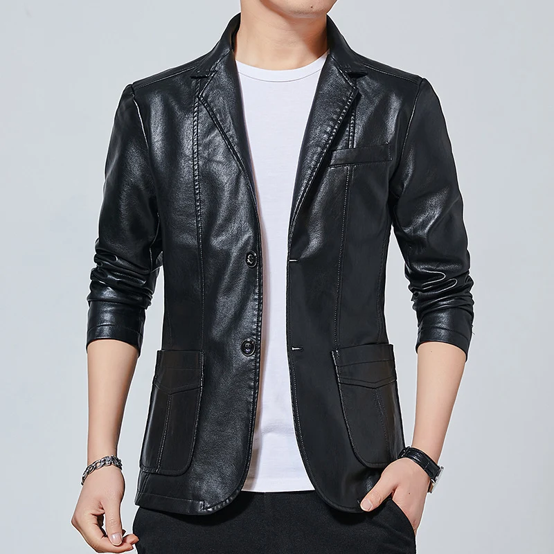 Herren Kunstleder-Blazer im Slim-Fit mit Hemdkragen, Pattentaschen und eleganter Pilot-Silhouette Nord Taschen