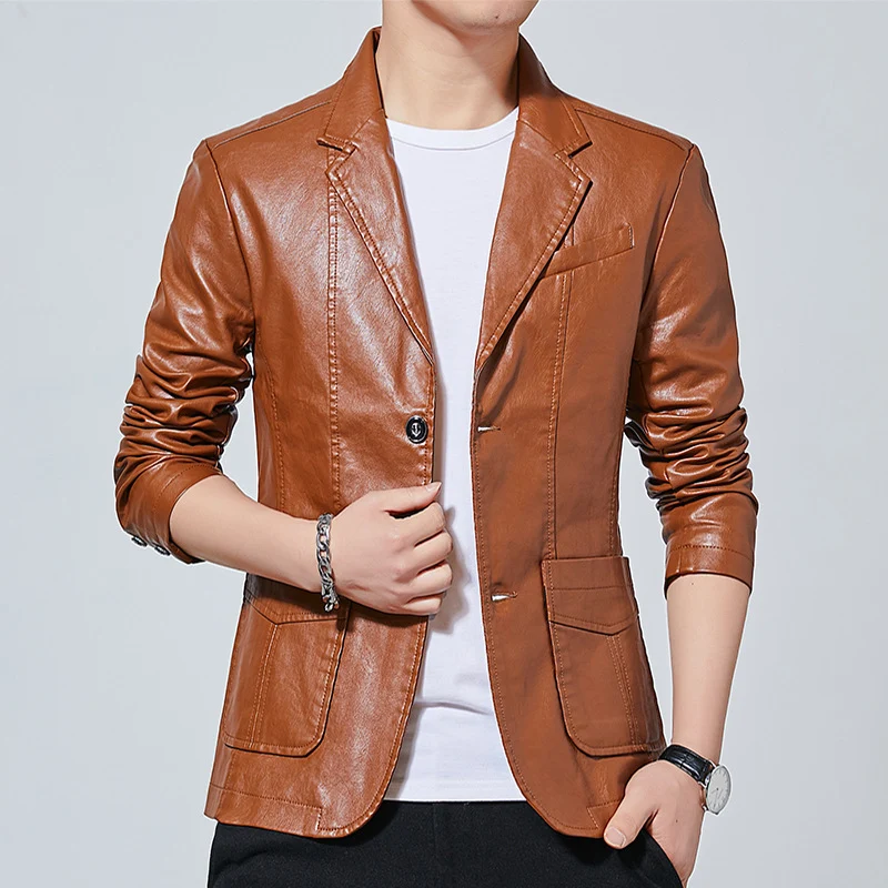 Herren Kunstleder-Blazer im Slim-Fit mit Hemdkragen, Pattentaschen und eleganter Pilot-Silhouette Nord Taschen