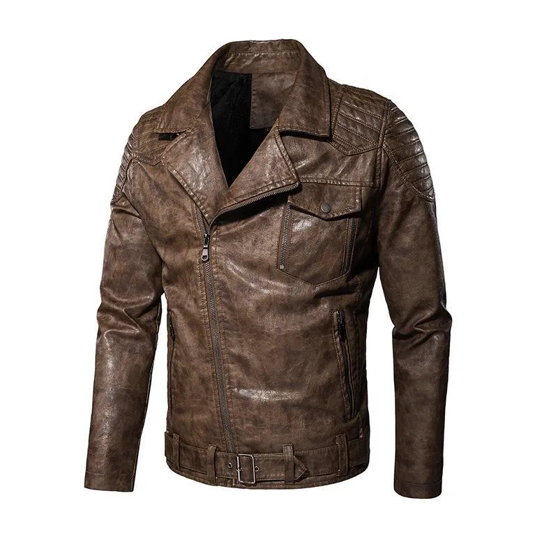 Herren Kunstleder-Bikerjacke mit Schultersteppungen, asymmetrischem Reißverschluss und verstellbarem Taillengürtel Nord Taschen
